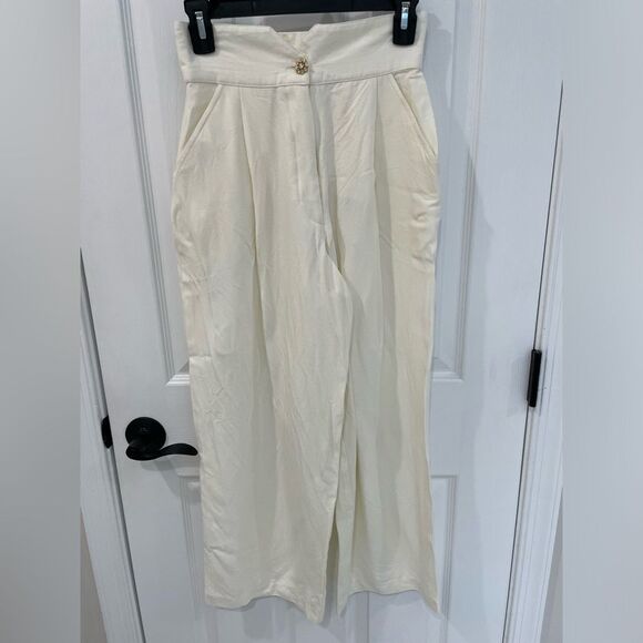 Tina Hagen Pants - Tina Hägen Vintage Cream Broach Polyester Wide Leg Pants Women’s Size P Small